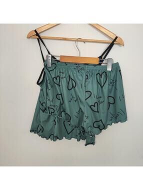Women’s Teal Heart Print Cami Shorts Pajama Set Size Large
